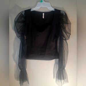 Women's Mesh Puff Sleeve Slim Fit Party Top